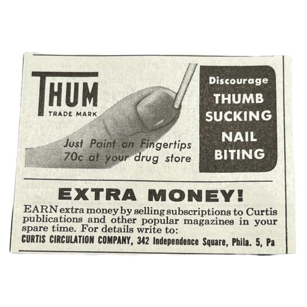 Mini Vintage Print Ad Thum Thumb Sucking Nail Biting Prevention Office Decor 196